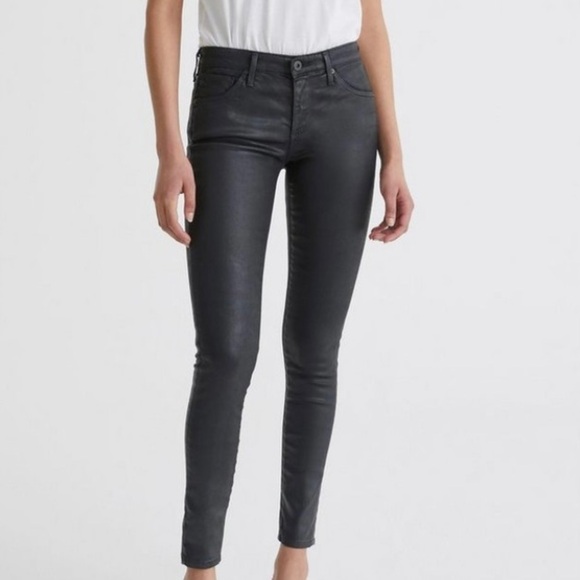 Ag The Legging Ankle Super Skinny Jeans in Leatherette Super Black Size 30